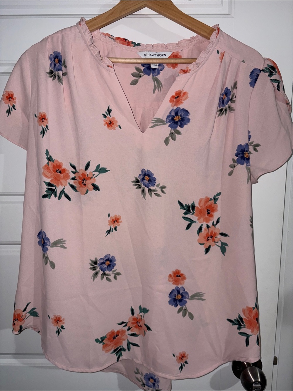 41 Hawthorn Blush Pink Floral Split-Neck Blouse